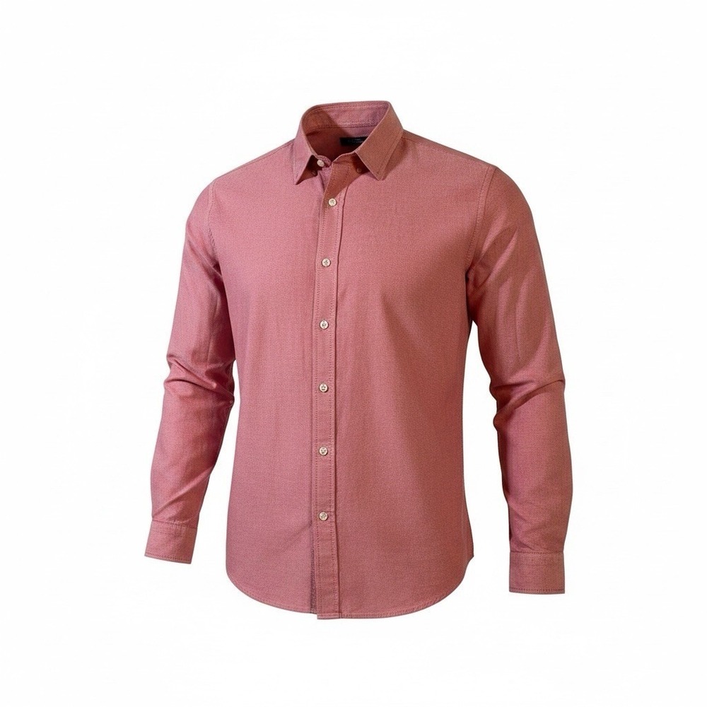 RVYC Shirt Mens XL Pink Salmon Chambray Oxford Long Sleeve Button Down Cotton